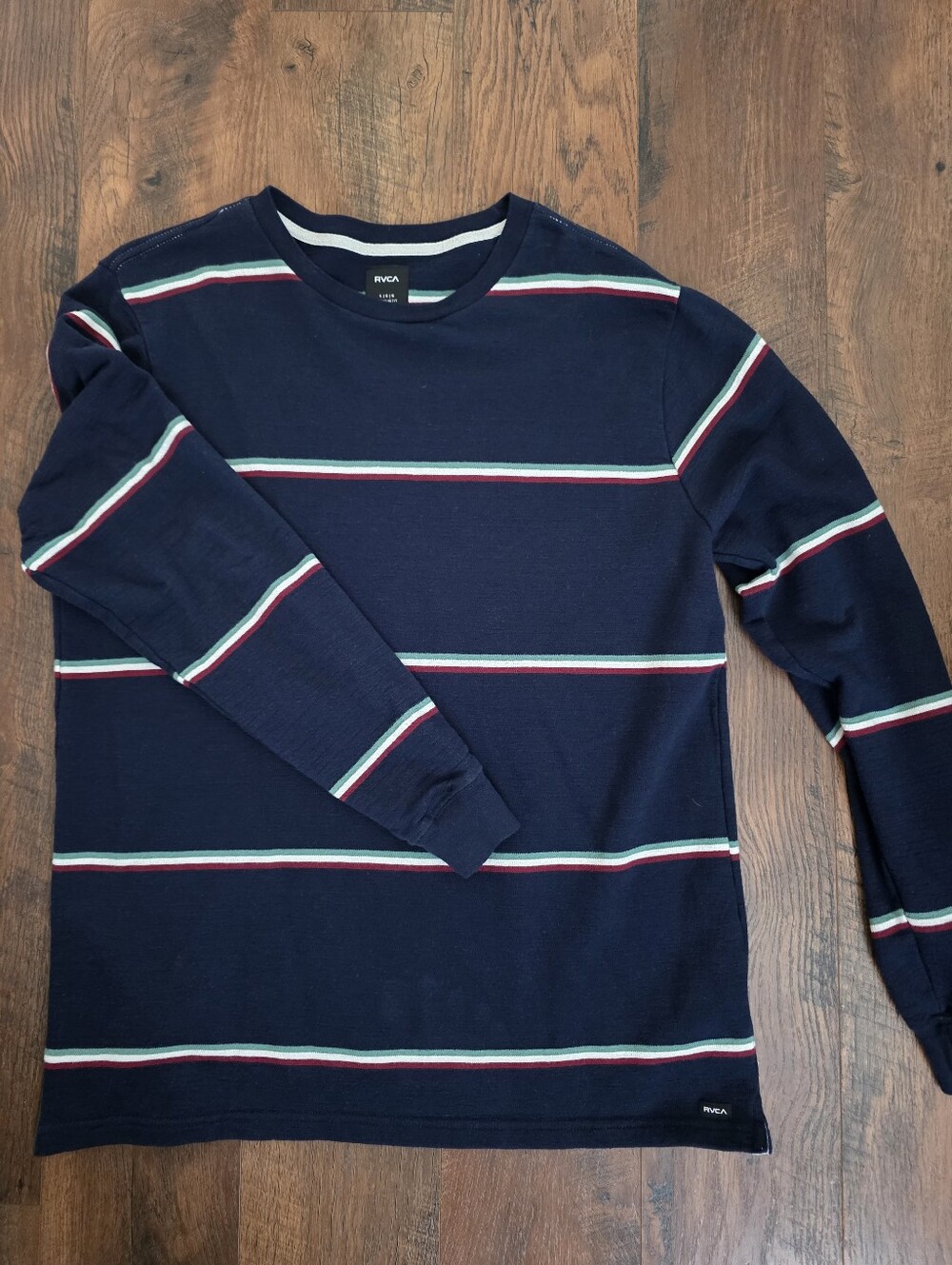 RVCA Navy Striped Long Sleeve Crew Large